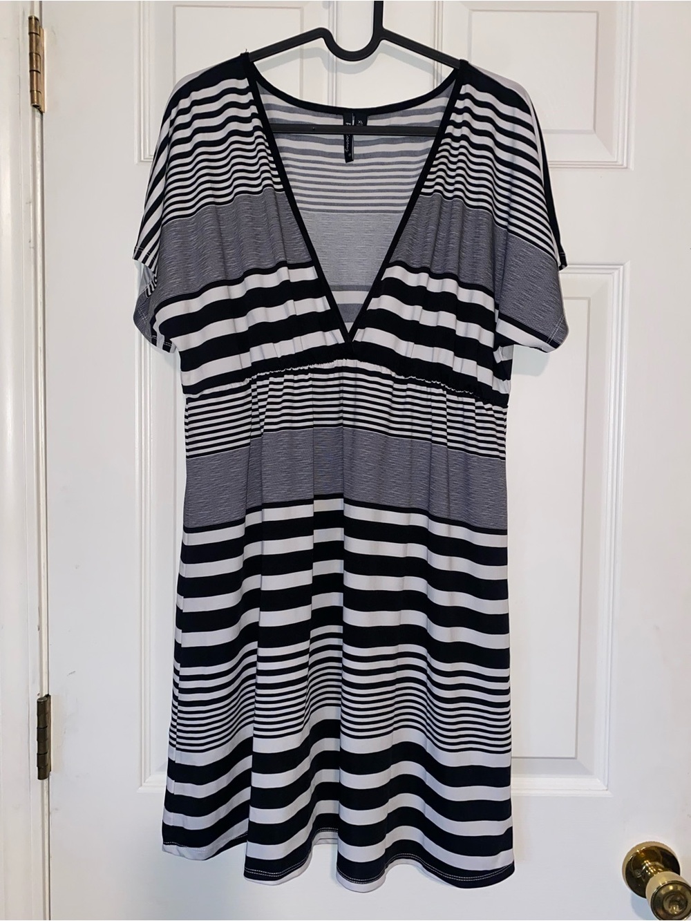 Black and White Striped V-Neck Swim Coverup-‎ Vacation, Beach, Swimming